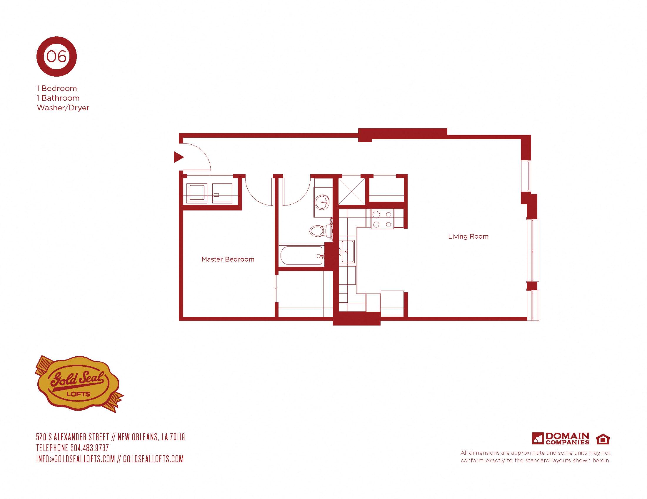 Floor plan for 1 bed, 1 bath, 736 sqft